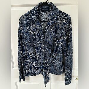 Jones New York Women’s Button Down Blouse Navy Paisley Print Size Large
